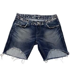 Miss Me Jean Shorts Women Size 27 Distressed Faded Washed Embroidered Studs Used